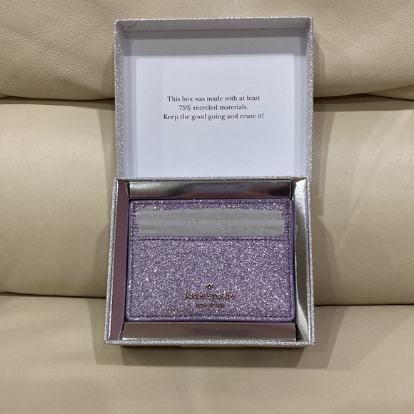 NWT Kate Spade Lilac Frost Sparkle Glitter Tinsel Boxed Small Card Holder Wallet - Picture 6 of 16